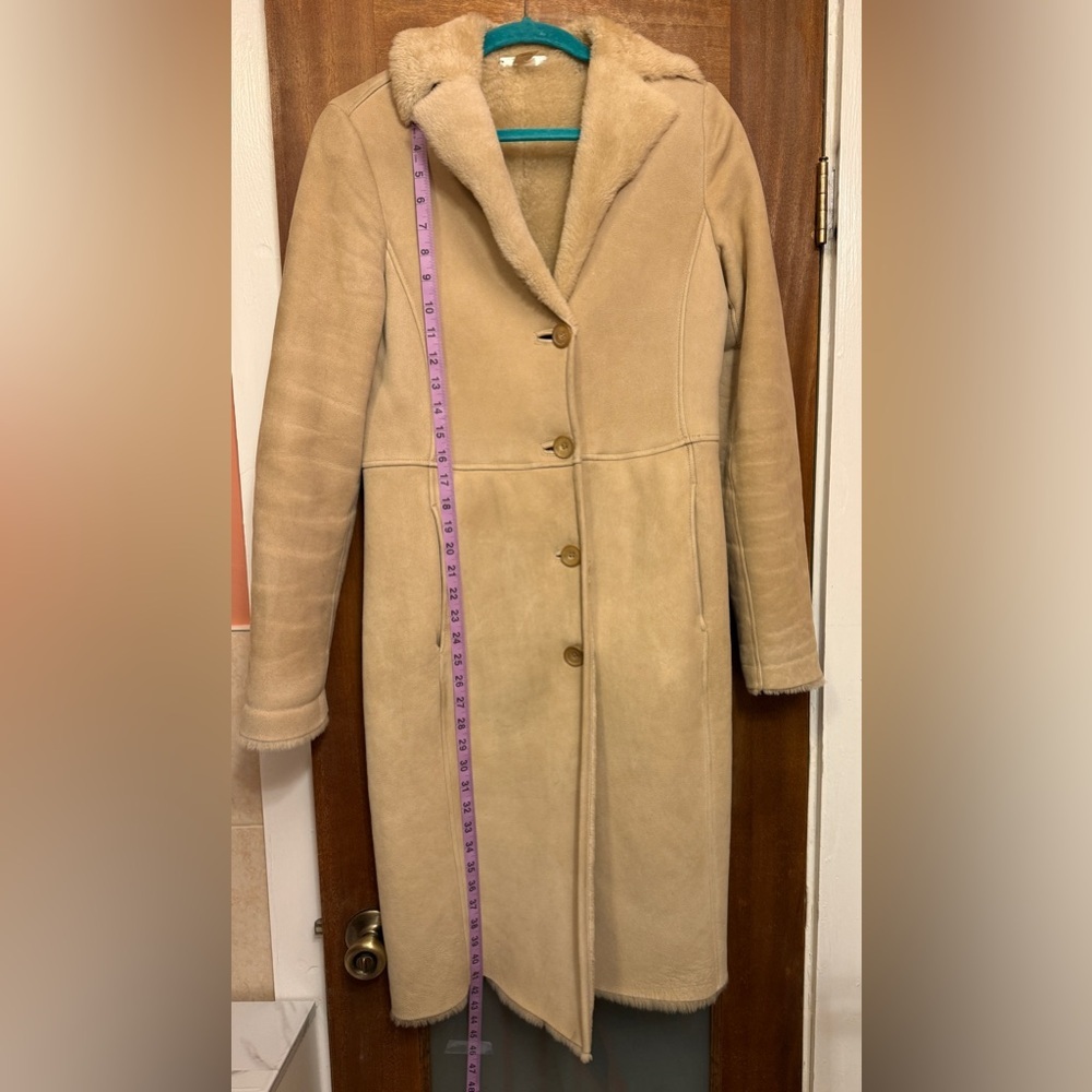 J.Crew Shearling 100% Leather Tan Penny Lane Style Wool Lined Coat Runs small ! - Picture 6 of 12